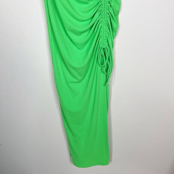 Zara Small S Bright Green Draped Midi Dress High Side Slit Sweetheart Neckline - Picture 5 of 14